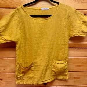 Mustard Linen Short Sleeve Top By Francesca Bettini